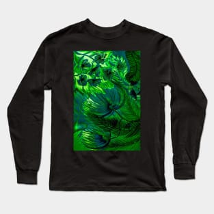 GREEN TRIFFIDS PALM TROPICAL FERNS AND FLOWERS POSTER PRINT VIVID Long Sleeve T-Shirt